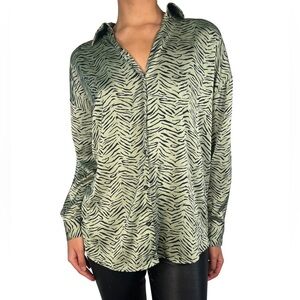 Zara Mint Green Zebra Print Button-Down Blouse